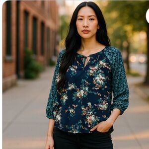 Womens‎ Kaari Blue Floral Peasant Blouse – Size Small